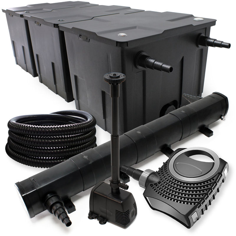 

Wiltec - Kit de filtración con Bio Filtro Hasta 90000l UV 72 W 115 W bomba manguera y bomba de fuente jardin