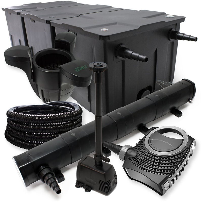 

Wiltec - Kit de filtración con Bio Filtro Hasta 90000l UV 72 W 80 W bomba manguera y bomba de fuente jardin
