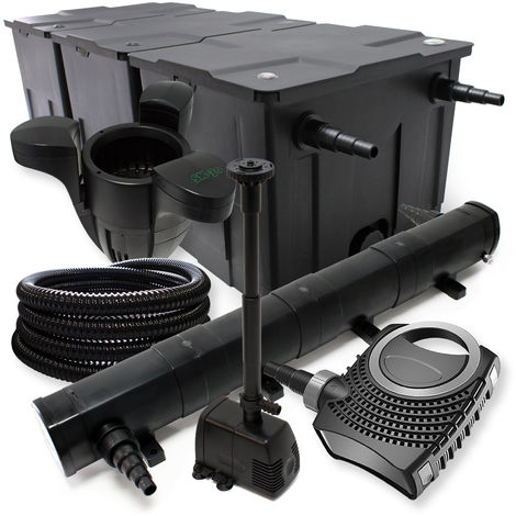 Kit de filtración con Bio Filtro Hasta 90000l UV 72 W 80 W bomba manguera y bomba de fuente jardin