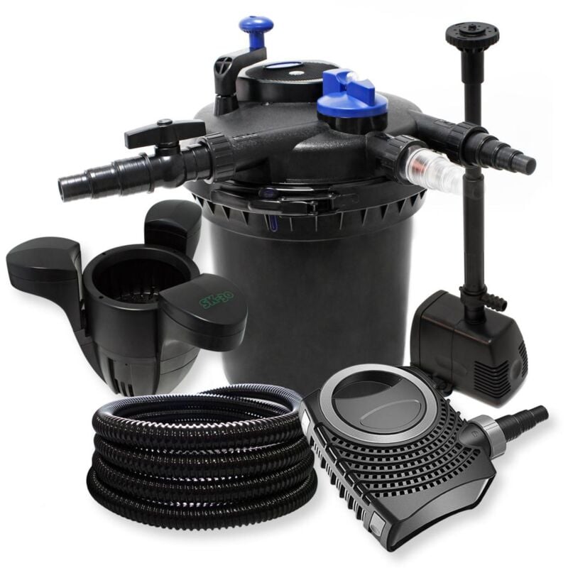 Kit de filtration à pression pour étang ou bassin pompe fontaine + skimmer / 30000L max uvc 18W