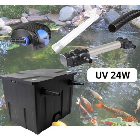 Kit De Filtration, Avec UV 24W Inox+ 1 ampoule de rechange, Pour Bassin De Jardin : 5 à 10 m³