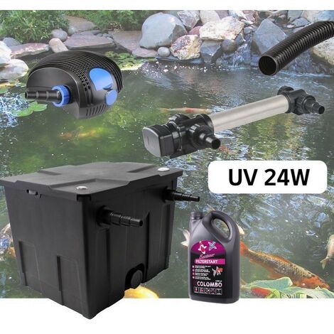 Kit De Filtration, Avec UV 24W Inox,+ Bactéries 2500 ml Pour Bassin De Jardin : 5 à 10 m³