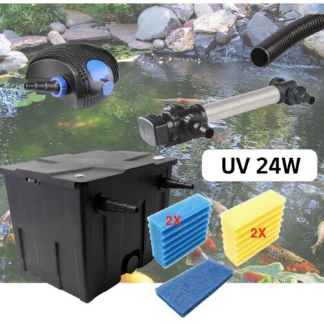 Kit De Filtration, Avec UV 24W Inox, + Jeu de mousses Pour Bassin De Jardin : 5 à 10 m³