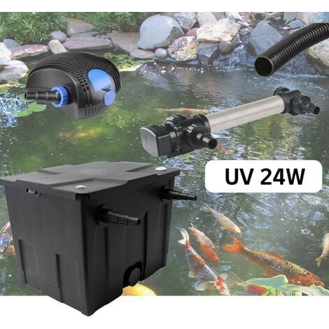Kit de filtration de bassin 60000l 24W UVC 70W éco Pompe Tuyau Skimmer