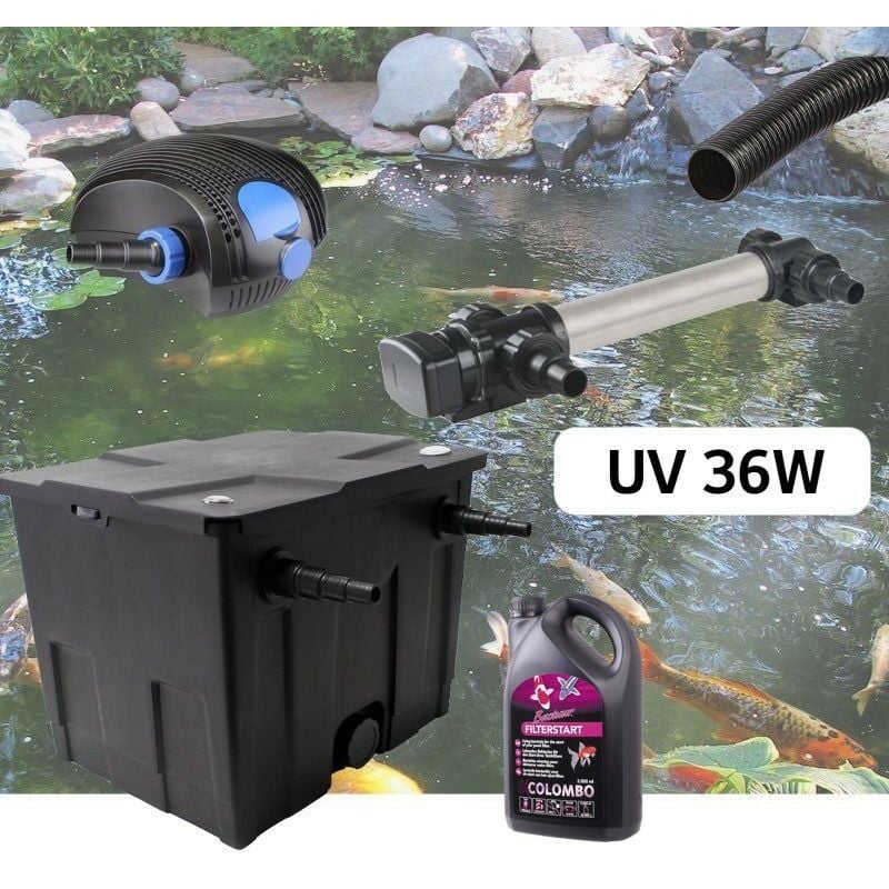 Kit De Filtration, Avec uv 36W Inox, + Bactéries 2500 ml Pour Bassin De Jardin : 5 à 10 m³
