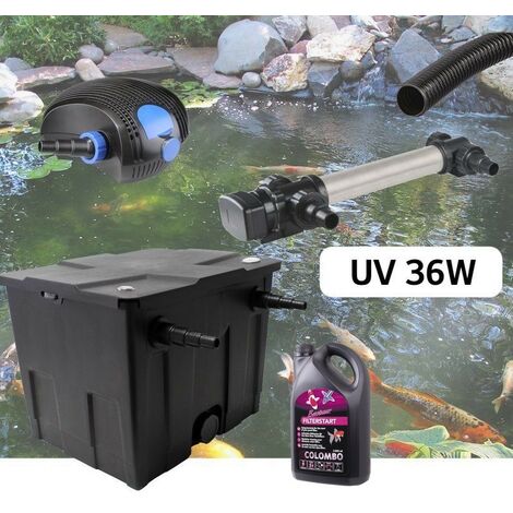Kit De Filtration, Avec UV 36W Inox, + Bactéries 2500 ml Pour Bassin De Jardin : 5 à 10 m³