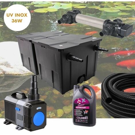 Kit De Filtration Avec UV 36W INOX + Bactéries 2500 ml Pour Bassin De Jardin De 30m3