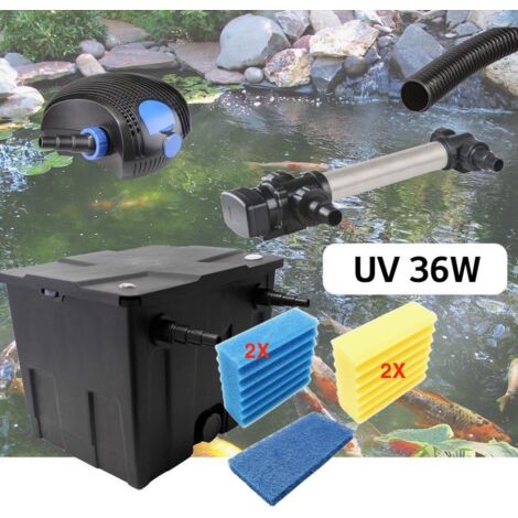 Kit De Filtration, Avec UV 36W Inox, + Jeu de mousses Pour Bassin De Jardin : 5 à 10 m³