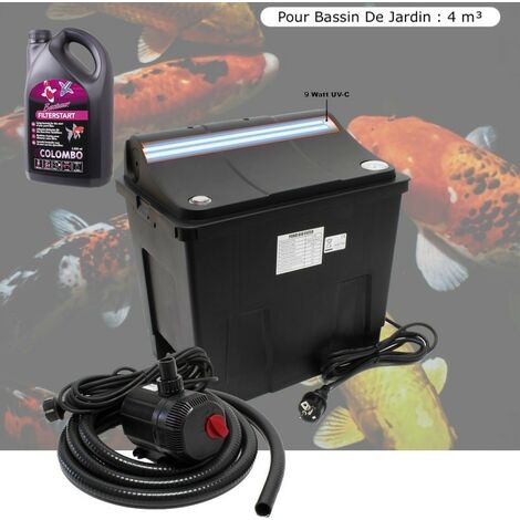 Kit De Filtration Avec UV 9W Pour Bassin De Jardin : 4 m³ + Bactéries 1000 ml
