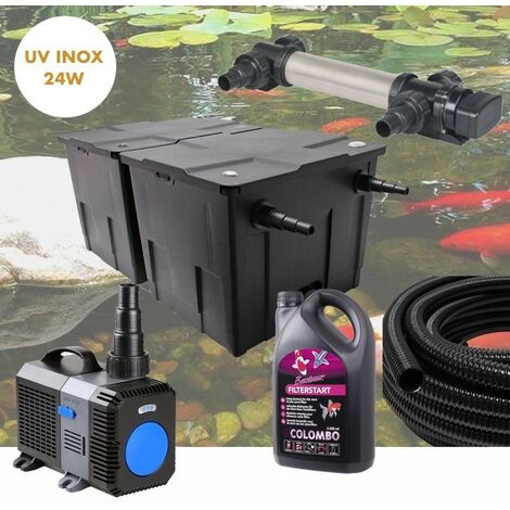 Kit De Filtration Complet Avec UV 24W INOX + Bactéries Pour Bassin De Jardin De 15 m3 avec poissons