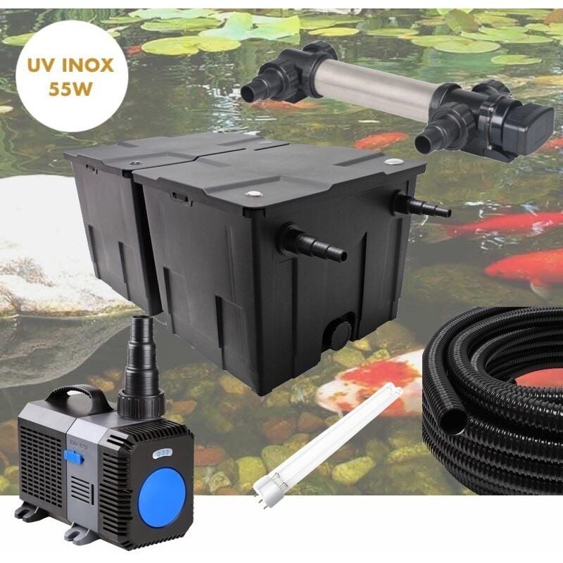 Kit De Filtration Complet Avec uv 55W inox + ampoule de rechange Pour Bassin De Jardin De 30m3