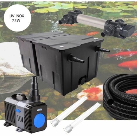 Kit De Filtration Complet Avec UV 72W INOX + 2 ampoules de rechange Pour Bassin De Jardin De 30m3