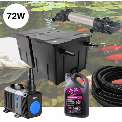 Kit De Filtration Complet Avec UV 72W INOX + Bactéries 2500 ml Pour Bassin De Jardin De 30m3
