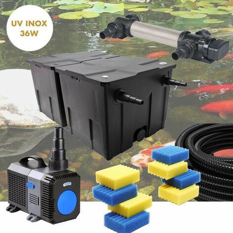 Kit De Filtration UV 36W INOX + 8 mousses de rechange Pour Bassin De Jardin De 30m3