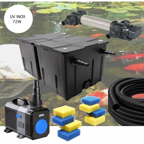Kit De Filtration UV 72W INOX + 8 mousses de rechange Pour Bassin De Jardin De 30m3