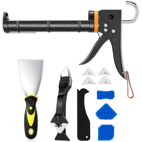 Kit de finition pour joints : pistolet à silicone + outils multi-formes, 12 pièces