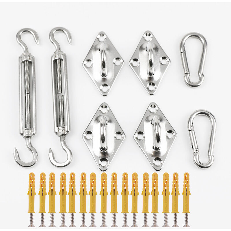 Kit de fixation robuste pour voile d'ombrage jardin triangle carré rectangle acier inoxydable 304 antirouille 24 pièces