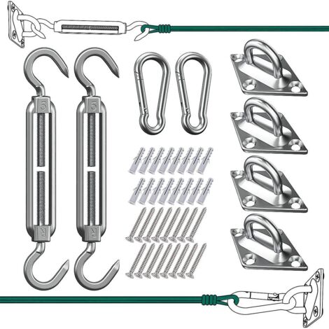Kit de fixation en acier inoxydable 304 antirouille pour voiles d'ombrage triangulaires, carrées et rectangulaires