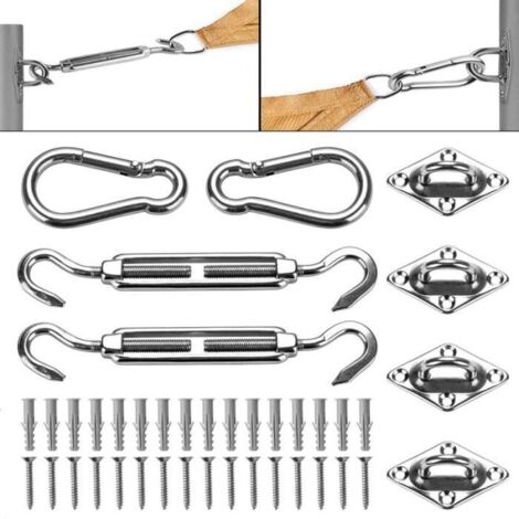 Kit de Fixation en Acier Inoxydable pour Voiles d'Ombrage - 40 Pièces - Formes Triangulaire et Rectangulaire