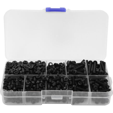 Kit de fixation nylon M3 - 800 pièces avec boulons, écrous et rondelles assortis en boîte étanche pour travaux électriques et assemblage général