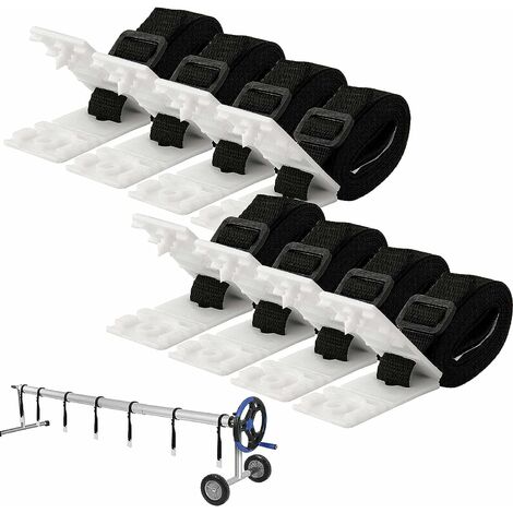 Kit de Fixation pour bâche Solaire de Piscine, kit de Sangles de Couverture Solaire pour Piscine Universelle enterrée Comprenant 8 Sangles en Nylon,8 plaques de Cordon,8 Boucles