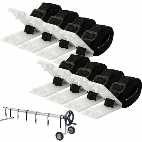 Kit de Fixation pour bâche Solaire de Piscine, kit de Sangles de Couverture Solaire pour Piscine Universelle enterrée Comprenant 8 Sangles en Nylon,8 plaques de Cordon,8 Boucles