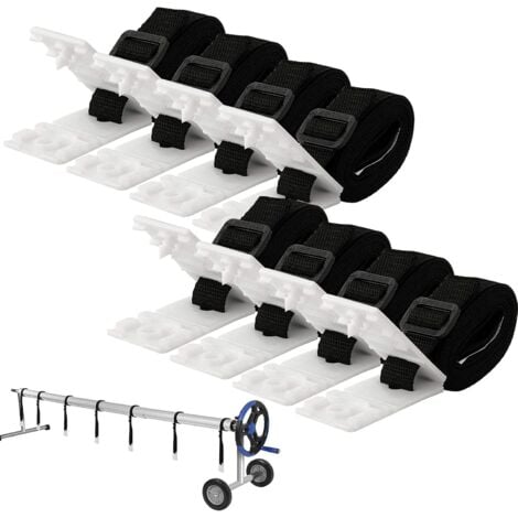 Kit de Fixation pour bâche Solaire de Piscine, kit de Sangles de Couverture Solaire pour Piscine Universelle enterrée Comprenant 8 Sangles en Nylon,8 plaques de Cordon,8 Boucles