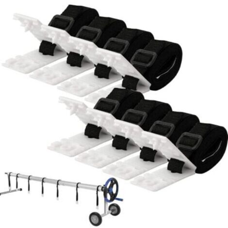Kit de Fixation pour bâche Solaire de Piscine, kit de Sangles de Couverture Solaire pour Piscine Universelle enterrée Comprenant 8 Sangles en Nylon,8 plaques de Cordon,8 Boucles