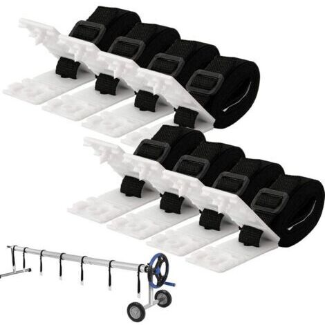 Kit de Fixation pour bâche Solaire de Piscine, kit de Sangles de Couverture Solaire pour Piscine Universelle enterrée Comprenant 8 Sangles en Nylon,8 plaques de Cordon,8 Boucles