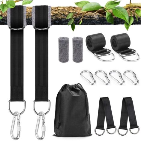 Kit De Fixation Pour Balançoire Et Hamac - Kit Complet Comprenant 2 Sangles, 4 Mousquetons, 4 Anneaux En D, Des Protections Pour Arbres, Un Sac De Rangement Et 2 Sangles D'extension. Supporte Jusqu'à