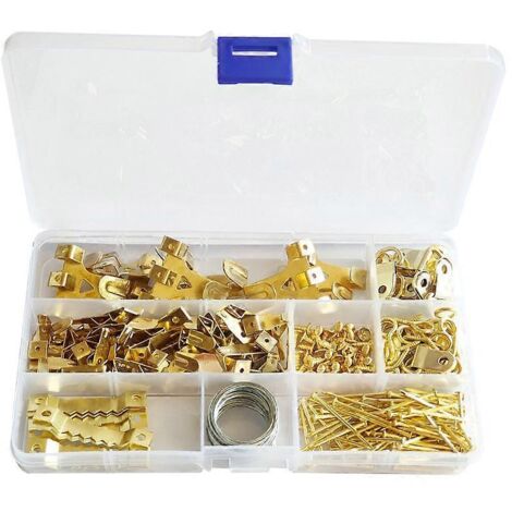 Kit de fixation pour cadres photo (260 pièces) comprenant vis, clous, anneaux en D, œillets à vis, crochets en dents de scie et fils d'acier.-AquaForge