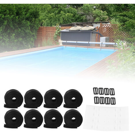 Kit de fixation pour couverture solaire de piscine – Attache à rouleau avec plaques de corde et boucles – 8 ensembles