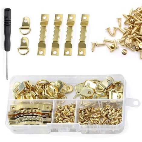 Kit de fixation pour tableaux : vis, anneaux et fil métallique. Crochet mural pour cadres photo, toiles, tableaux de bureau, horloges et miroirs (251 pièces).-AquaForge