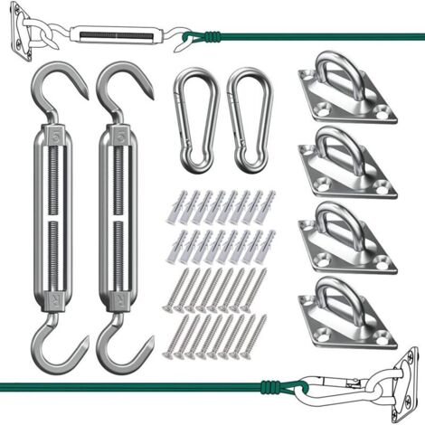 Kit de Fixation pour Voile d'Ombrage - 304 Inoxydable Voile d'Ombrage, Kit de fixation Voile d'ombrage pour Triangle, Carré & Rectangle, Heavy Duty antirouille Soleil Voile D'ombrage Kit de Fixation