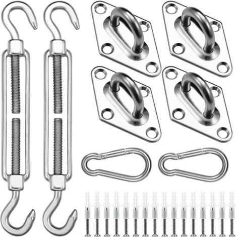 Kit de Fixation pour Voile d'ombrage, 304 Kit de matériel de Pare, pour Carré Voile d'ombrage,Toile d'ombrage Triangulaire,