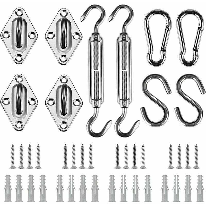 Kit de Fixation pour Voile D'ombrage 42 Pi¨¨ces de Mat¨riel en Acier Inoxydable pour Installation de Voile d'ombrage Rectangulaire et Triangulaire,