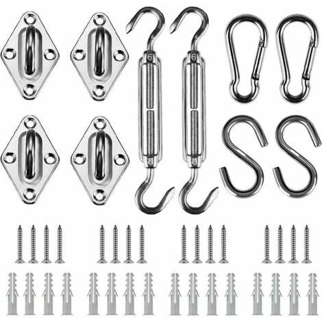 Kit De Fixation Pour Voile D'ombrage Triangulaire Rectangulaire : Kit De Fixation Pour Voile D'ombrage Avec Tendeur M6 Pour Voile D'ombrage - Crochet De Serrage Pour Voile D'ombrage - Système De