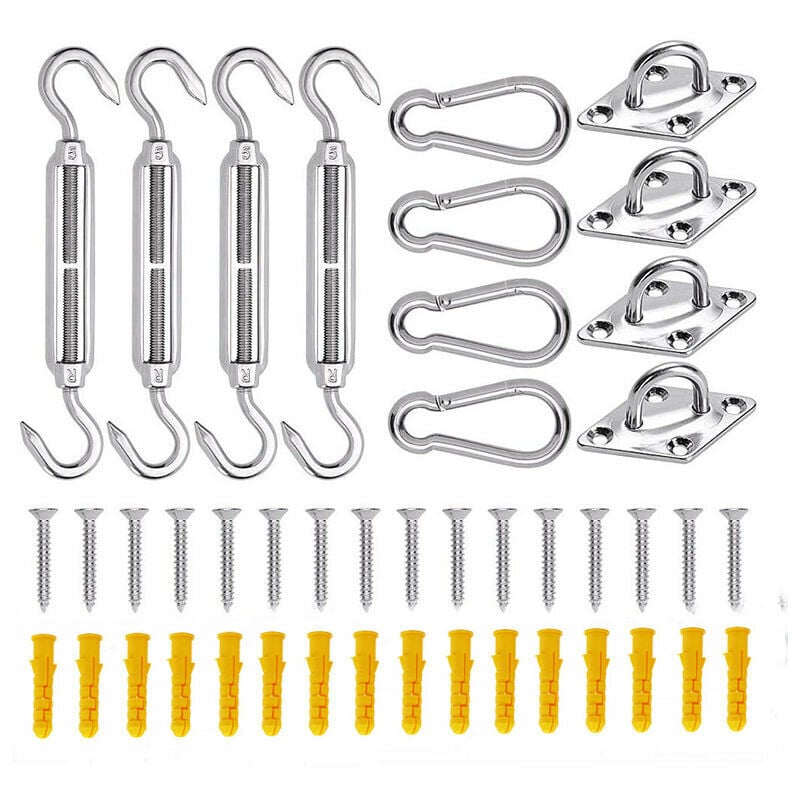 Kit de Fixation pour Voile d'Ombrage, 44 Pcs Inoxydable Kit de Montage Fixations d'ombrage de Voile, Kit Accessoires de Fixation de Matériel pour