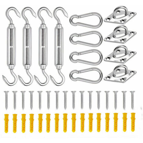 Kit de Fixation pour Voile d'Ombrage,  44 Pcs Inoxydable Kit de Montage Fixations d'ombrage de Voile, Kit Accessoires de Fixation de Matériel pour Auvents Carrés Rectangle et Triangulaires