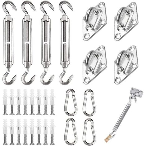 Kit de Fixation pour Voile d'Ombrage 44 Pièces Inoxydable Montage Triangle Carré Rectangle