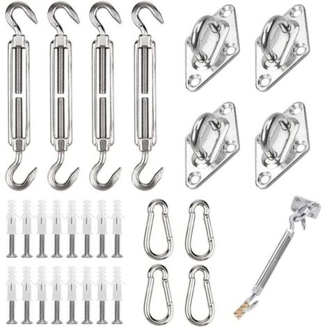 Kit de Fixation pour Voile d'Ombrage 44 Pièces Inoxydable Montage Triangle Carré Rectangle