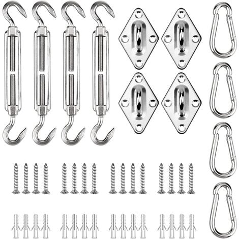 Kit de Fixation Pour Voile d'Ombrage, Accessoires Pour Auvent Vis de Tension en Acier Inoxydable Ensemble de Mousqueton Avec Vis Pour une Installation Sûre des Voiles de Pare-soleil