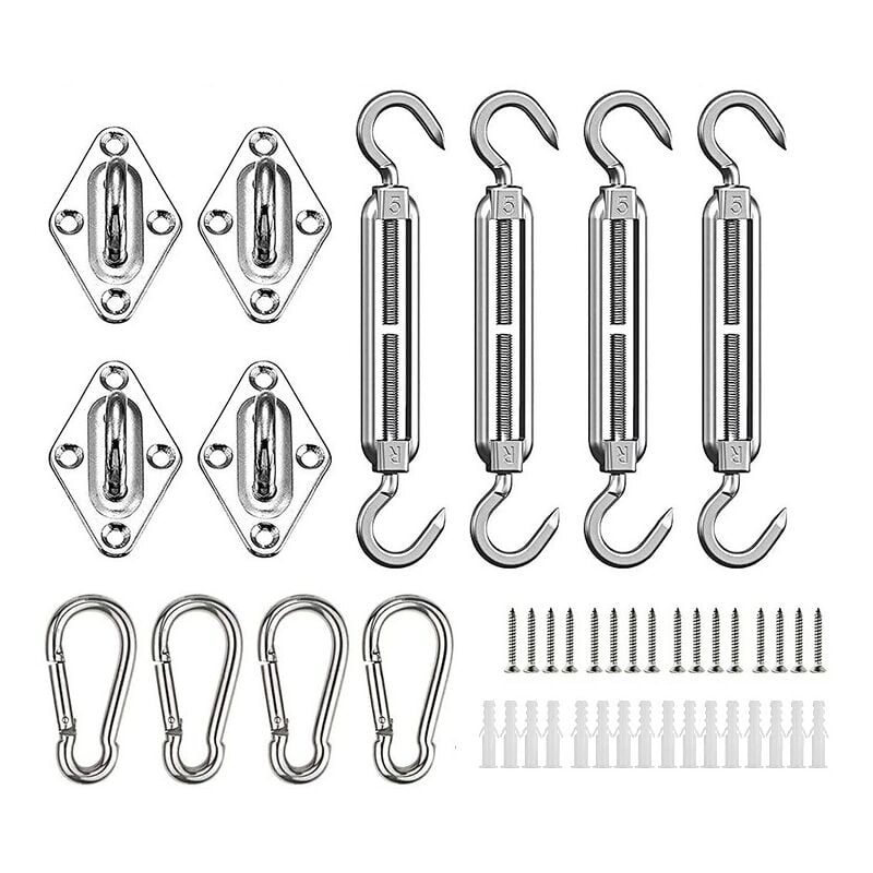 Kit de Fixation pour Voile D'ombrage, Acier Inoxydable Soleil Voile D'ombrage Kit de Fixation pour Triangle et Carré, Rectangle, du Soleil Voile