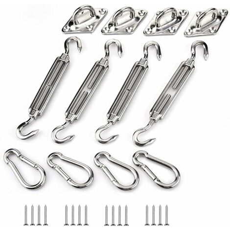 Kit de Fixation pour Voile D'ombrage, Acier Inoxydable Soleil Voile D'ombrage Kit de Fixation pour Triangle et Carré, Rectangle, du Soleil Voile D'ombrage Accessoires de Fixation