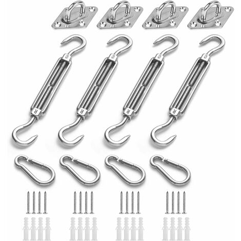 Kit de Fixation pour Voile D'ombrage, Acier Inoxydable Soleil Voile D'ombrage Kit de Fixation pour Triangle et Carré, Rectangle, du Soleil Voile D'ombrage Accessoires de Fixation