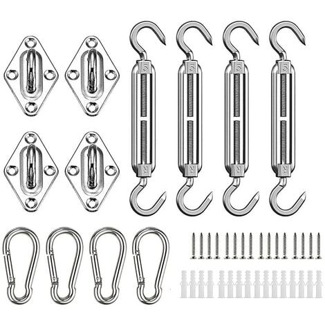 Kit de Fixation pour Voile D'ombrage, Acier Inoxydable Soleil Voile D'ombrage Kit de Fixation pour Triangle et Carré, Rectangle, du Soleil Voile D'ombrage Accessoires de Fixation