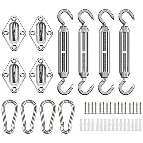 Kit de Fixation pour Voile D'ombrage, Acier Inoxydable Soleil Voile D'ombrage Kit de Fixation pour Triangle et Carré, Rectangle, du Soleil Voile D'ombrage Accessoires de Fixation