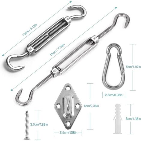 Kit de Fixation pour Voile D'ombrage, Acier Inoxydable Soleil Voile D'ombrage Kit de Fixation pour Triangle et Carré, Rectangle, du Soleil Voile D'ombrage Accessoires de Fixation