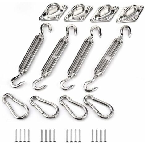 Kit de Fixation pour Voile D'ombrage, Acier Inoxydable Soleil Voile D'ombrage Kit de Fixation pour Triangle et Carré, Rectangle, du Soleil Voile D'ombrage Accessoires de Fixation M8
