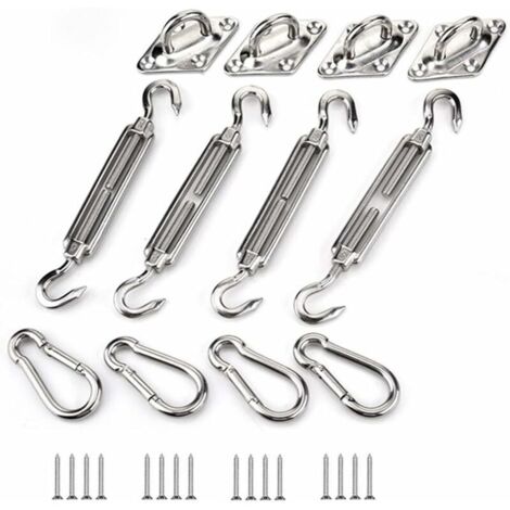 Kit de Fixation pour Voile D'ombrage, Acier Inoxydable Soleil Voile D'ombrage Kit de Fixation pour Triangle et Carré, Rectangle, du Soleil Voile D'ombrage Accessoires de Fixation M8